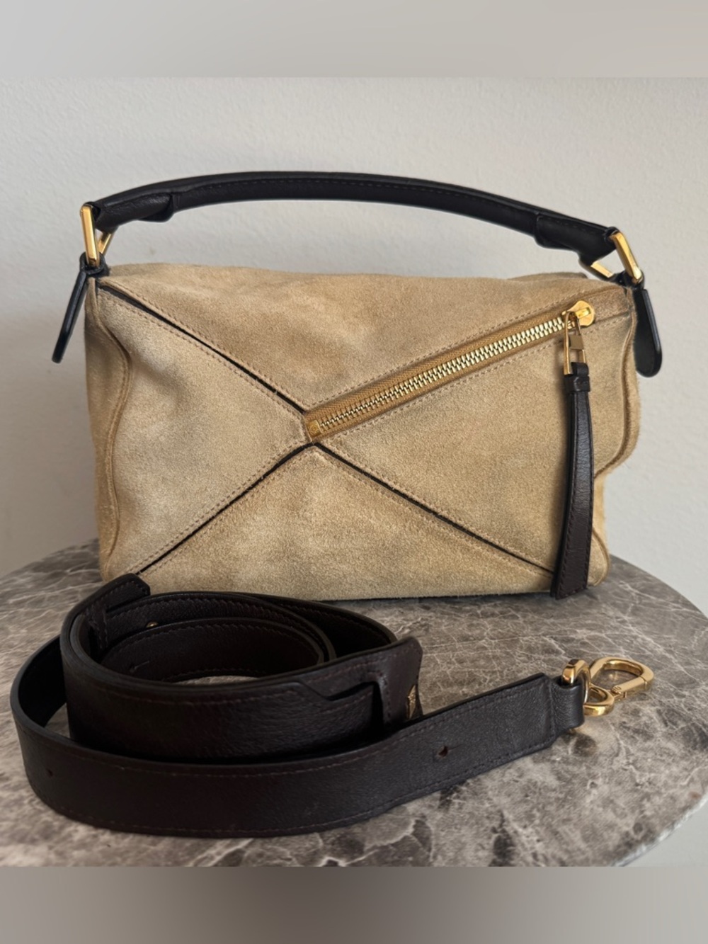 Loewe Puzzle Suede & Leather Tan/Beige w/ Strap